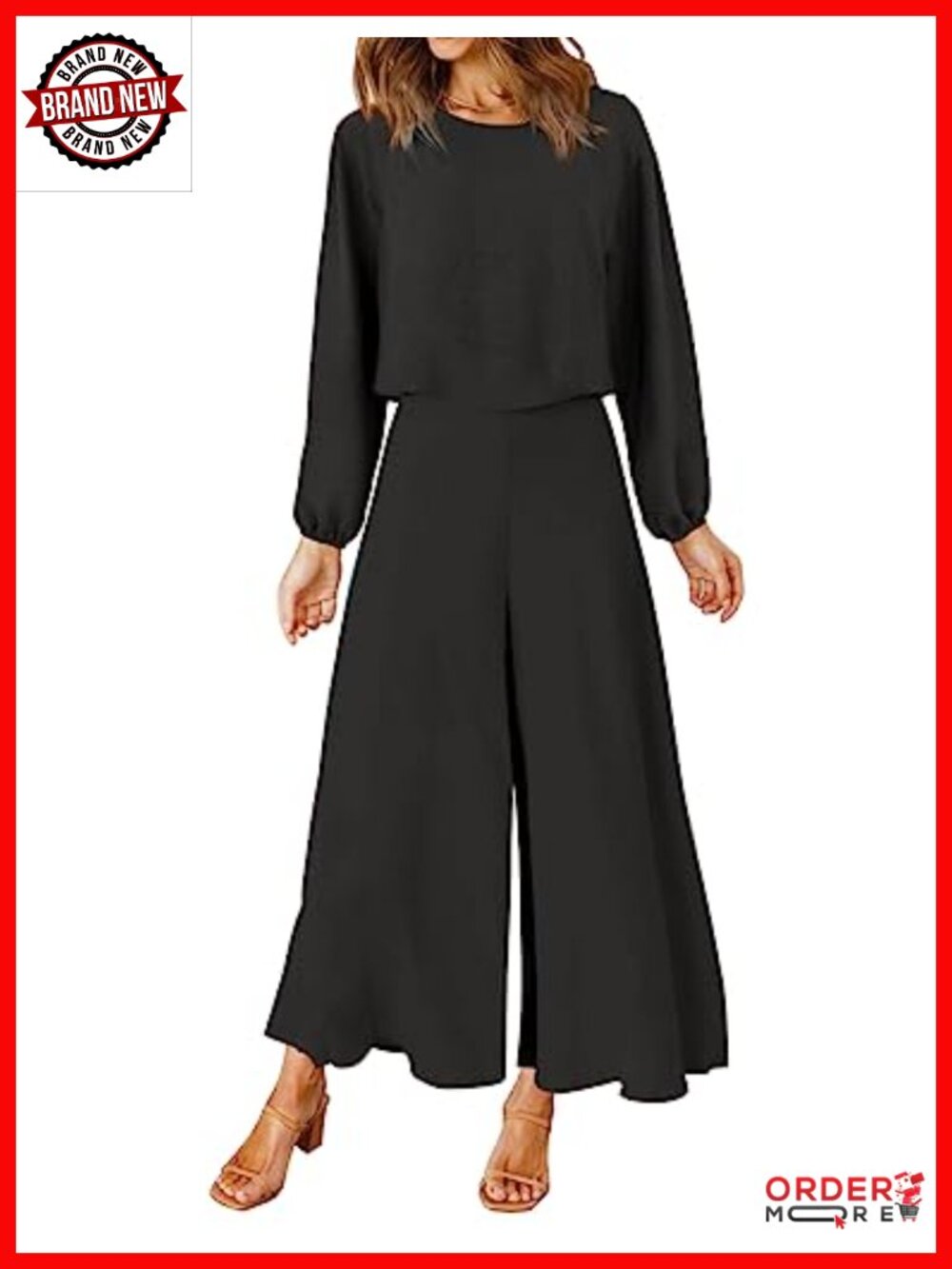 Women's 2 Piece Basic Top Cropped Wide Leg Pants Set